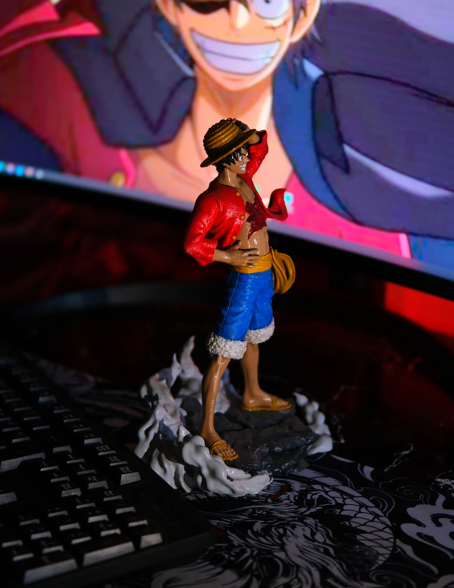 One Piece Luffy Figürü 25 cm | PLA Filament 3D Baskı | El Boyaması Dekoratif Anime Figürü